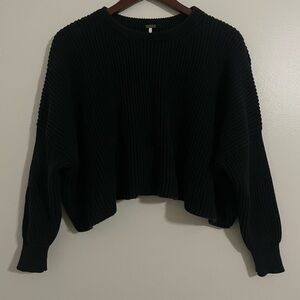 Free People Crop Crew Neck Sweater Knit Boho Black 100% Cotton Size XS